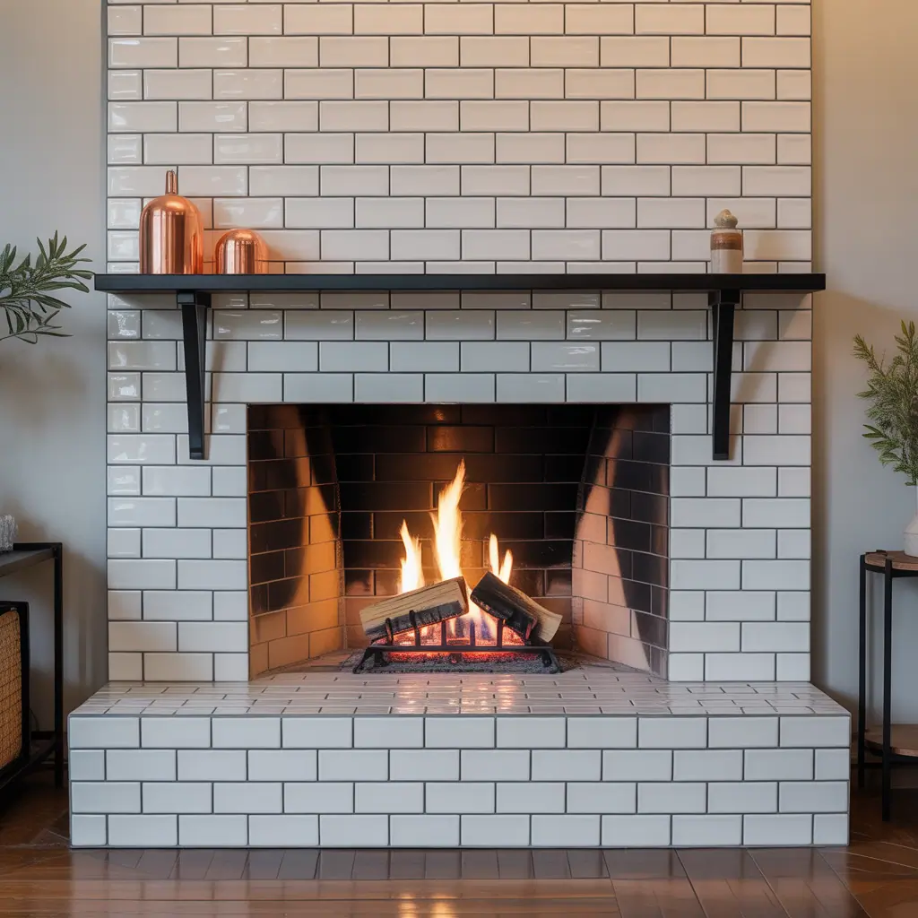fireplace ideas subway tile