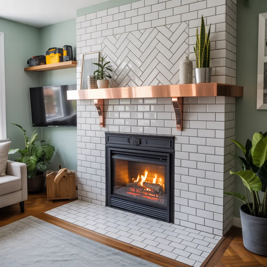 fireplace ideas subway tile