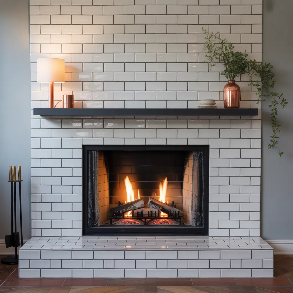 fireplace ideas subway tile