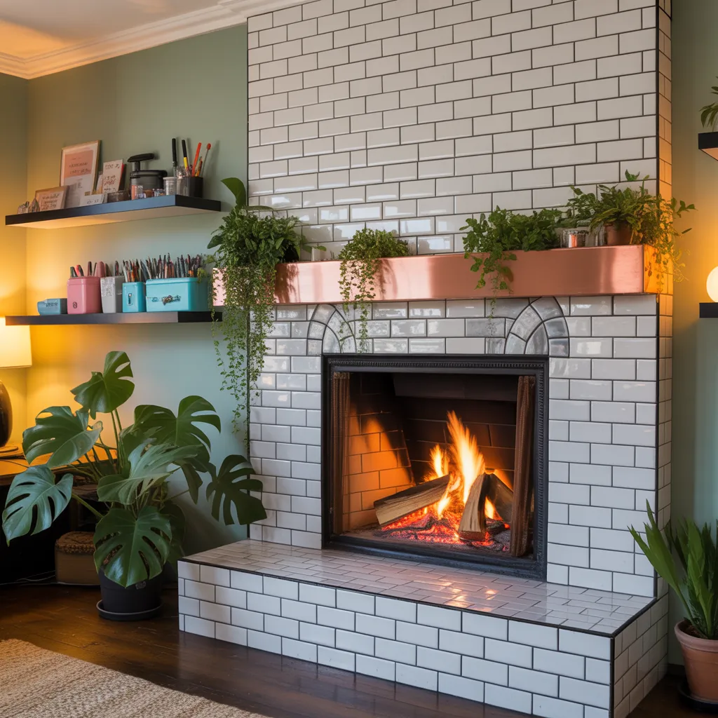 fireplace ideas subway tile