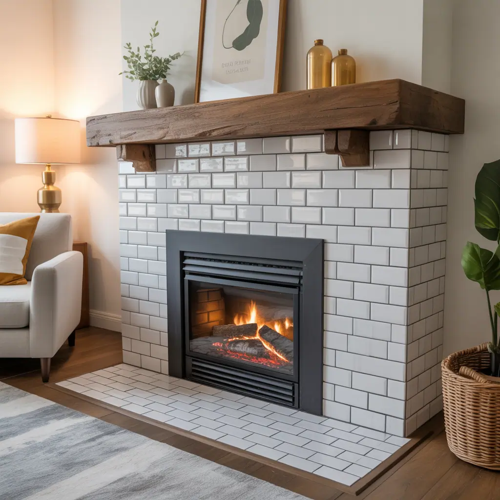 fireplace ideas subway tile