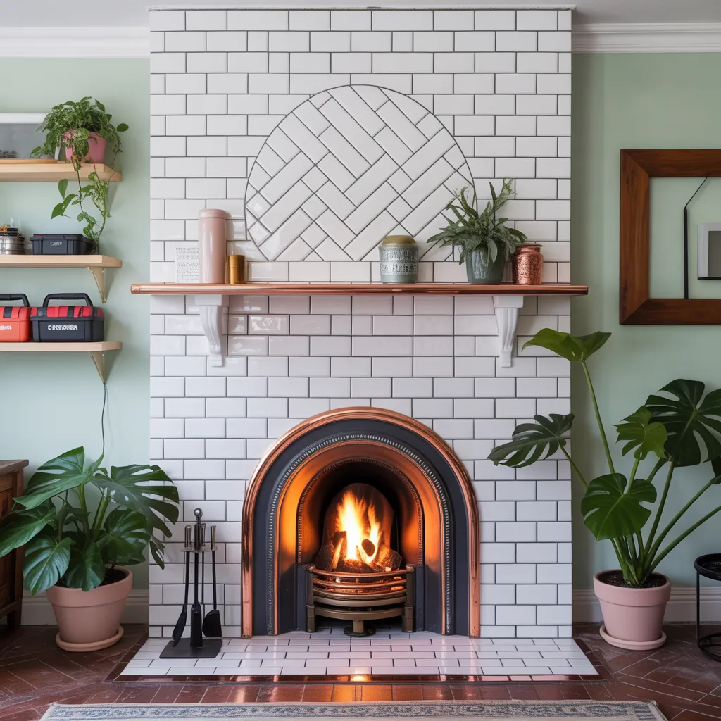 fireplace ideas subway tile