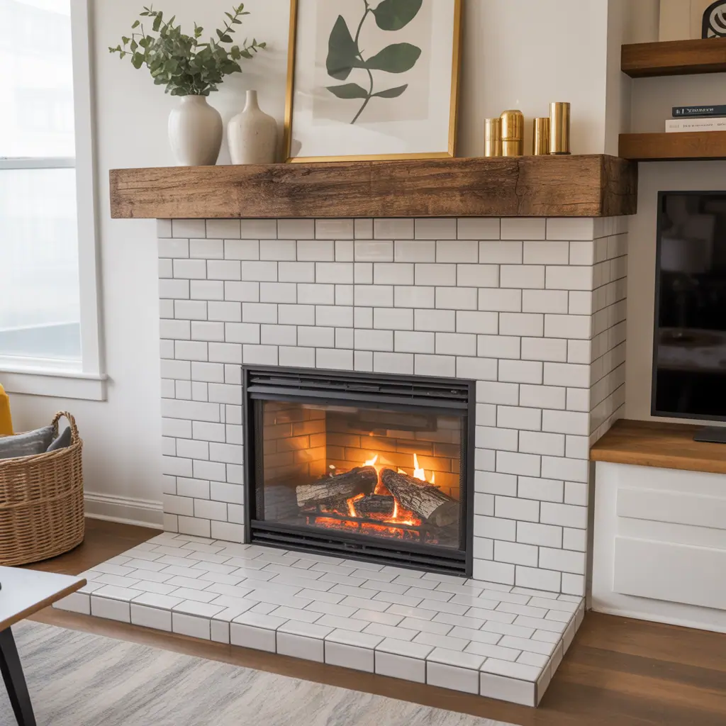 fireplace ideas subway tile