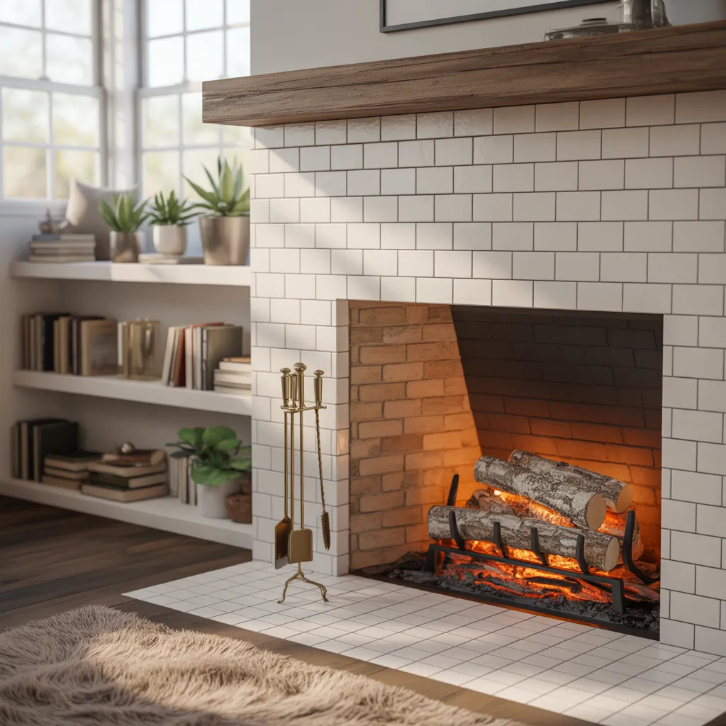 fireplace ideas subway tile