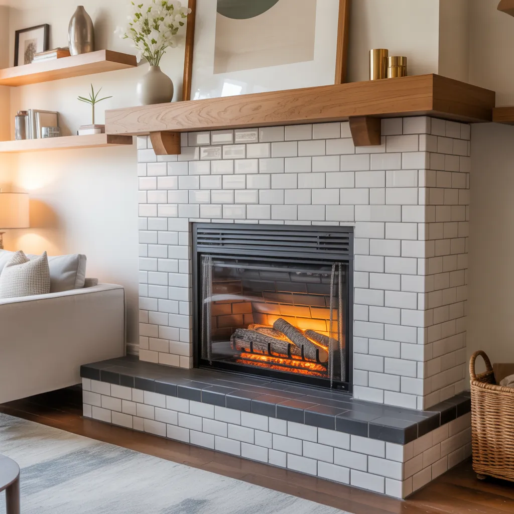fireplace ideas subway tile