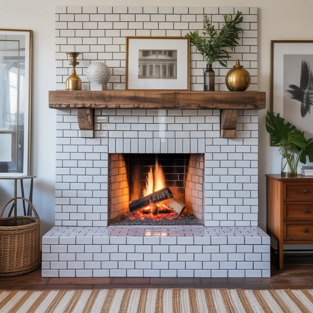 fireplace ideas subway tile