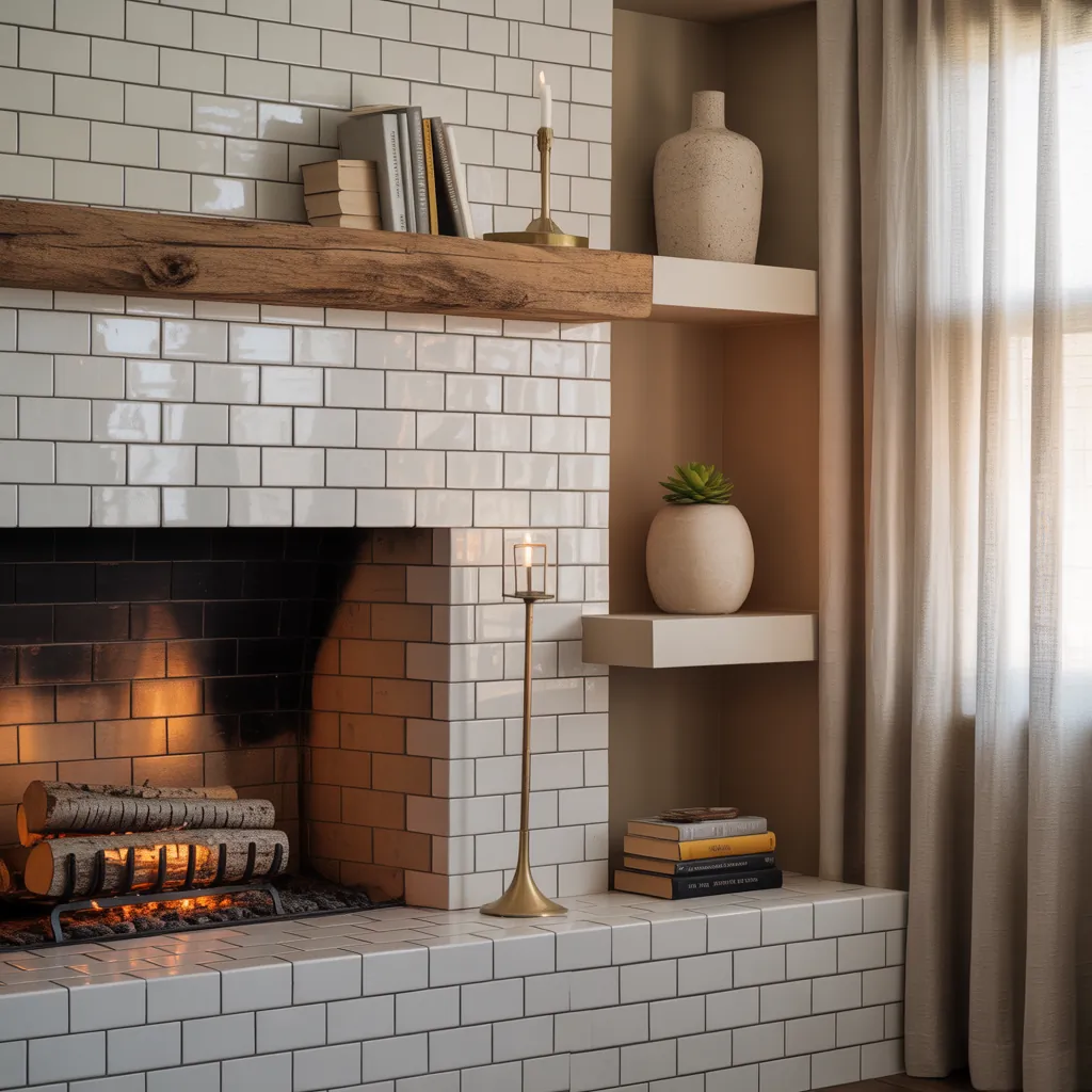 fireplace ideas subway tile