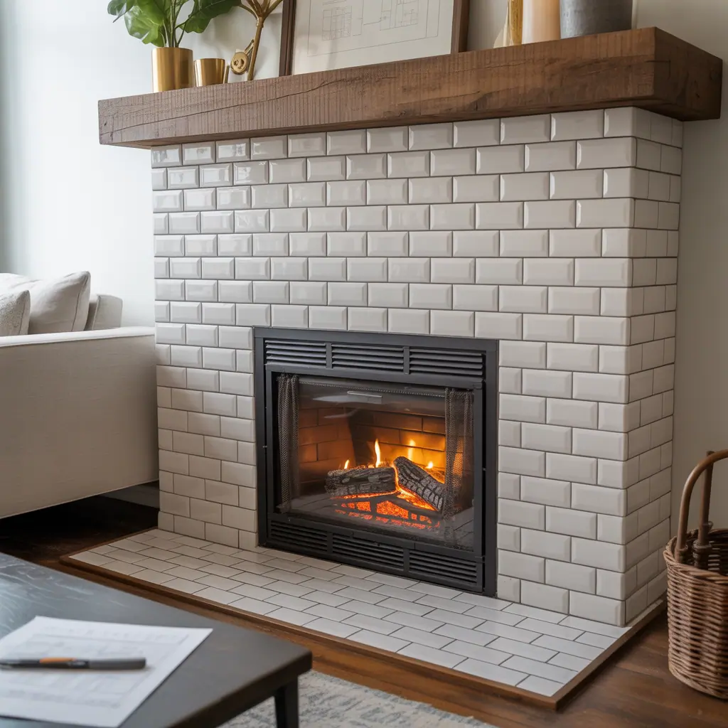 fireplace ideas subway tile