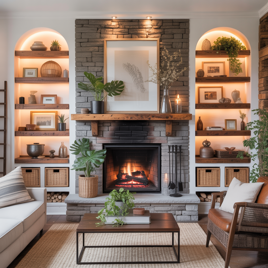 fireplace with shelves ideas