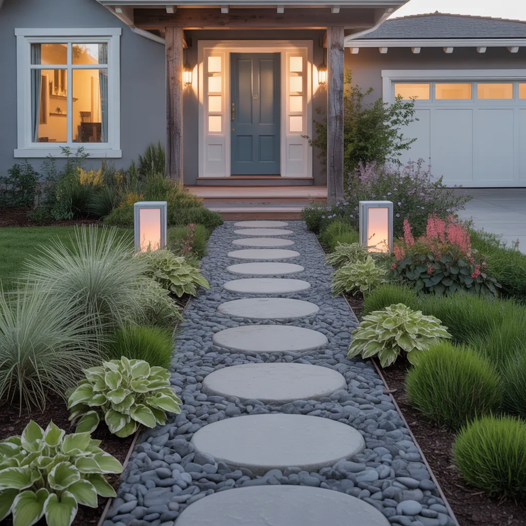 front house landscaping river rock