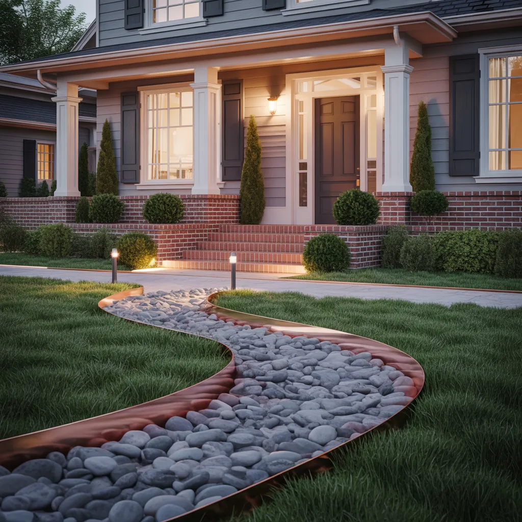 front house landscaping river rock