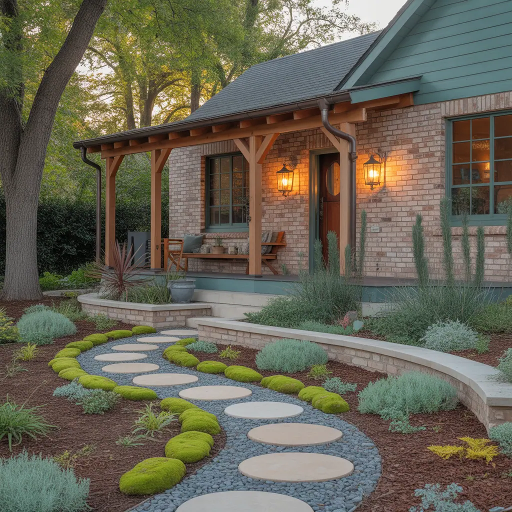 front house landscaping river rock