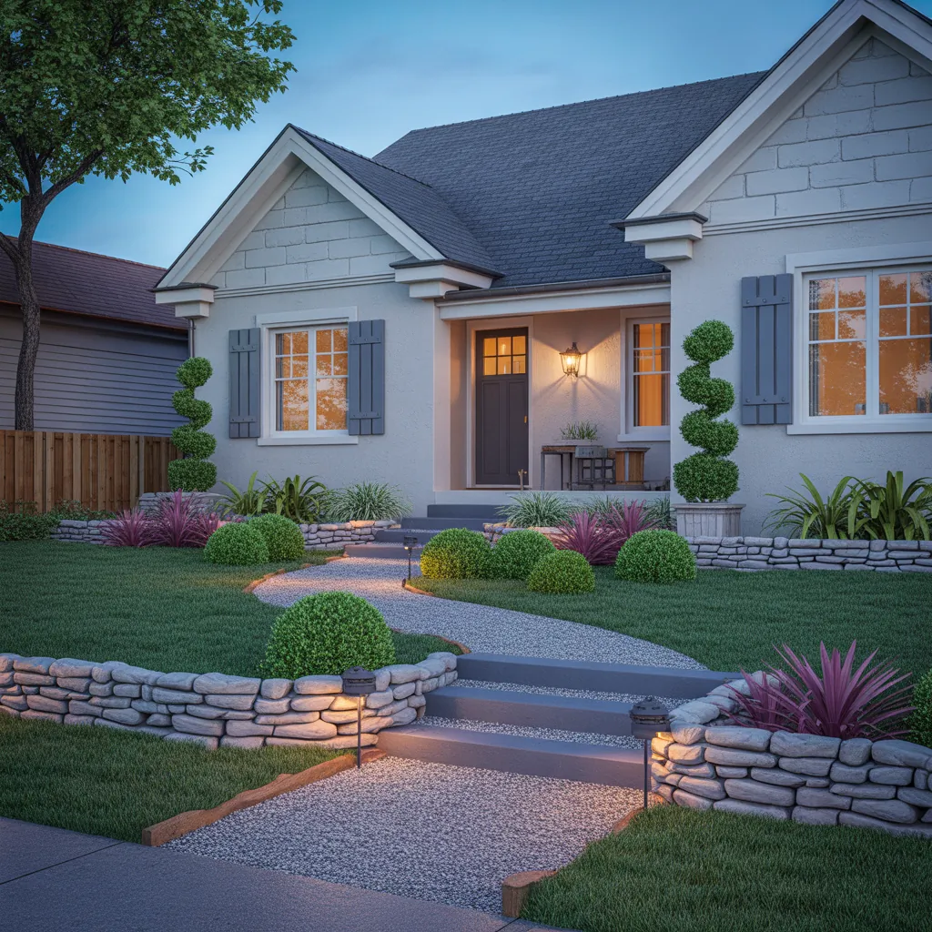 front house landscaping river rock