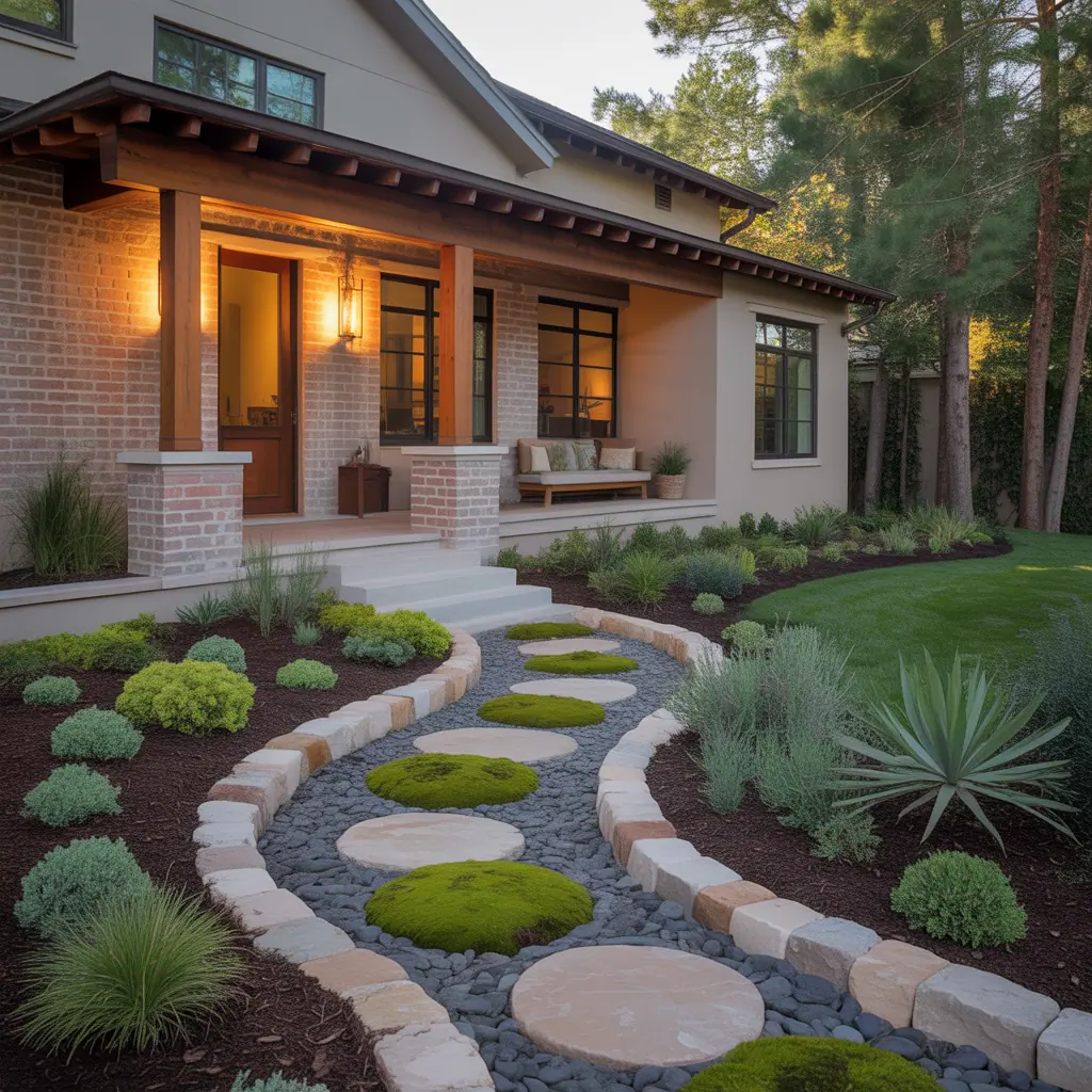 front house landscaping river rock