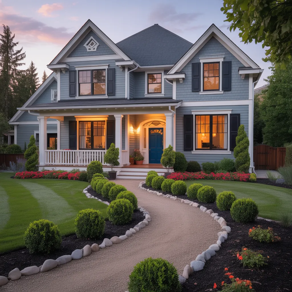 front house landscaping river rock