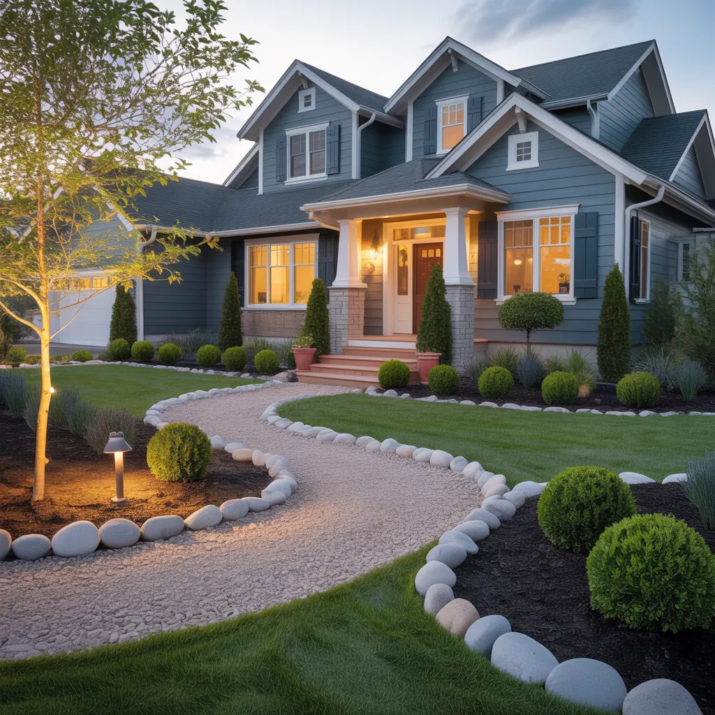 front house landscaping river rock
