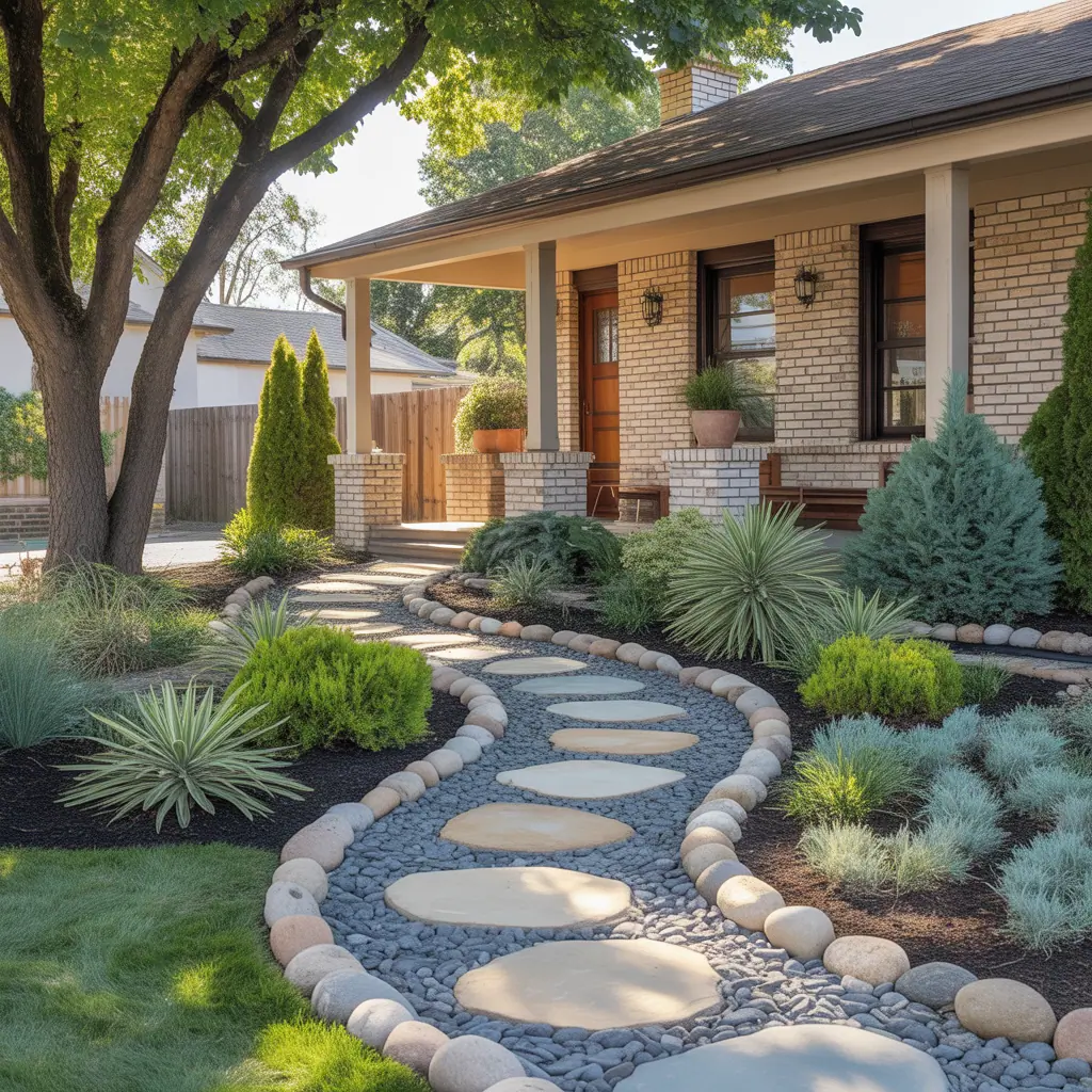 front house landscaping river rock