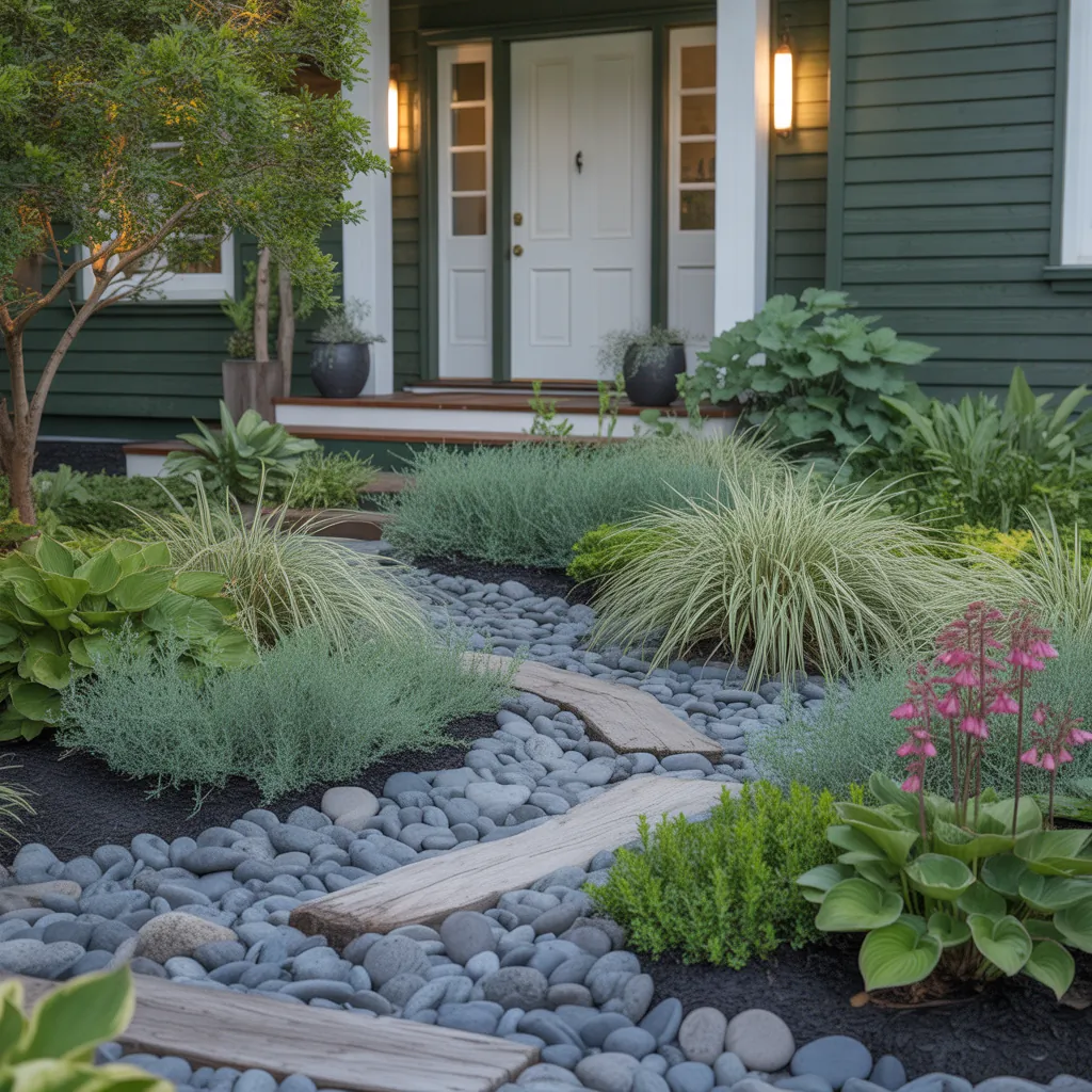 front house landscaping river rock