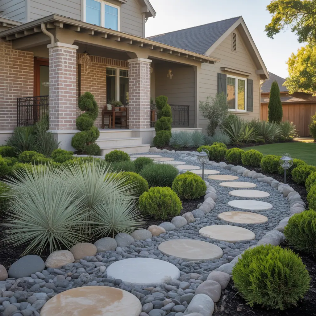front house landscaping river rock
