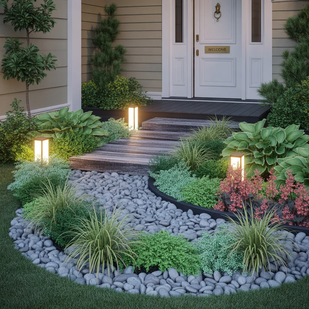 front house landscaping river rock