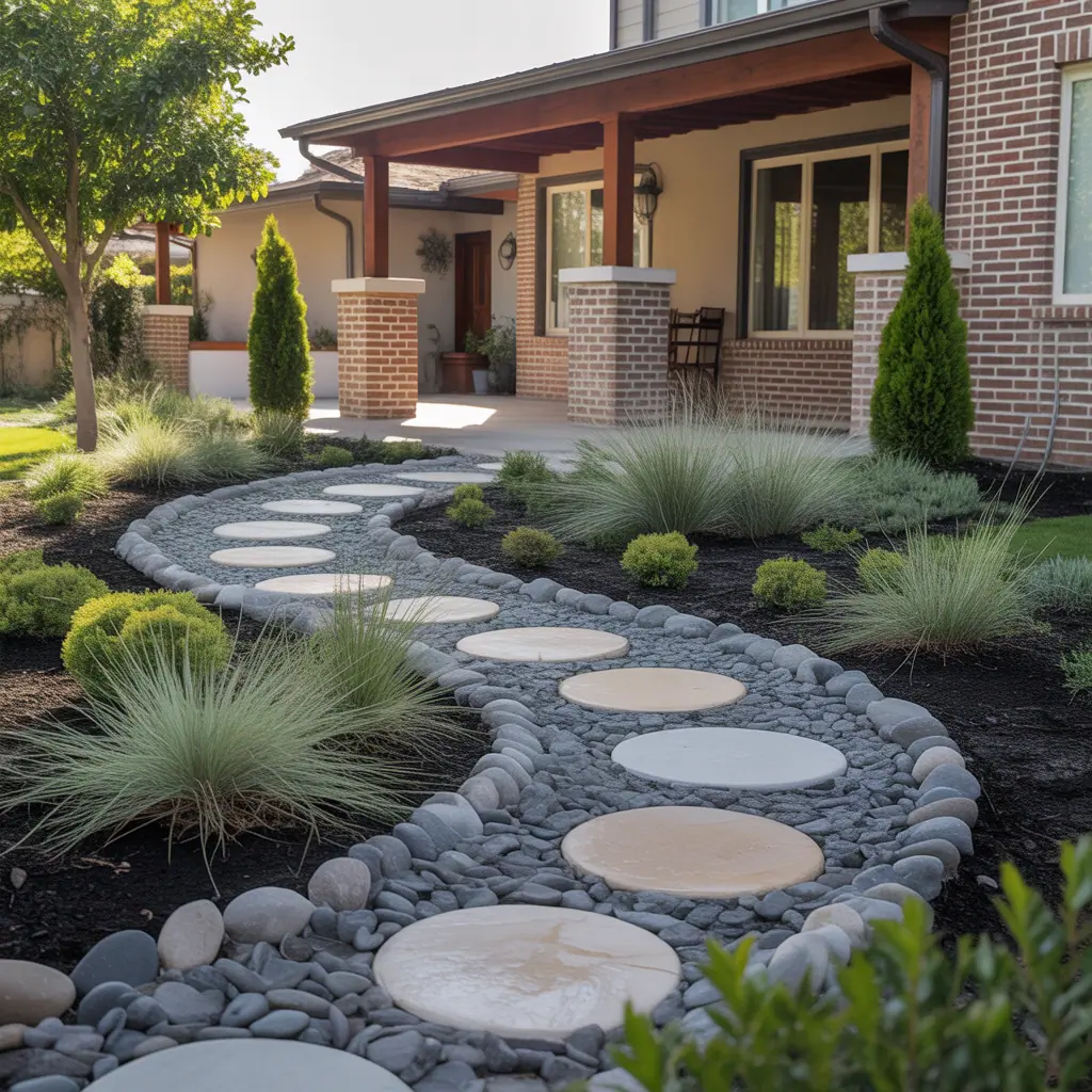 front house landscaping river rock