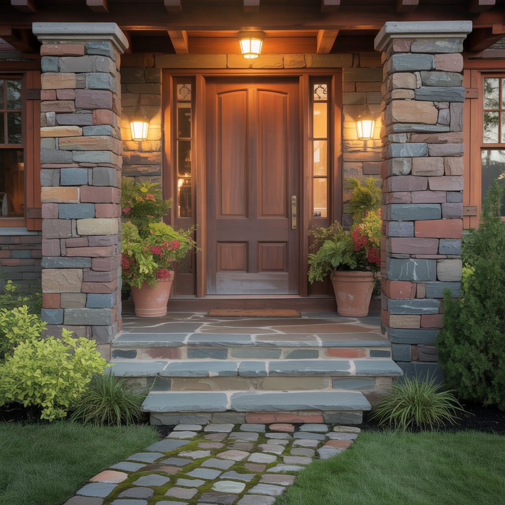 front porch entrance stone ideas