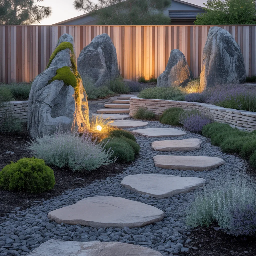 front yard landscaping with large rocks ideas