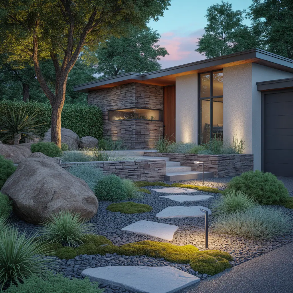 front yard landscaping with large rocks ideas