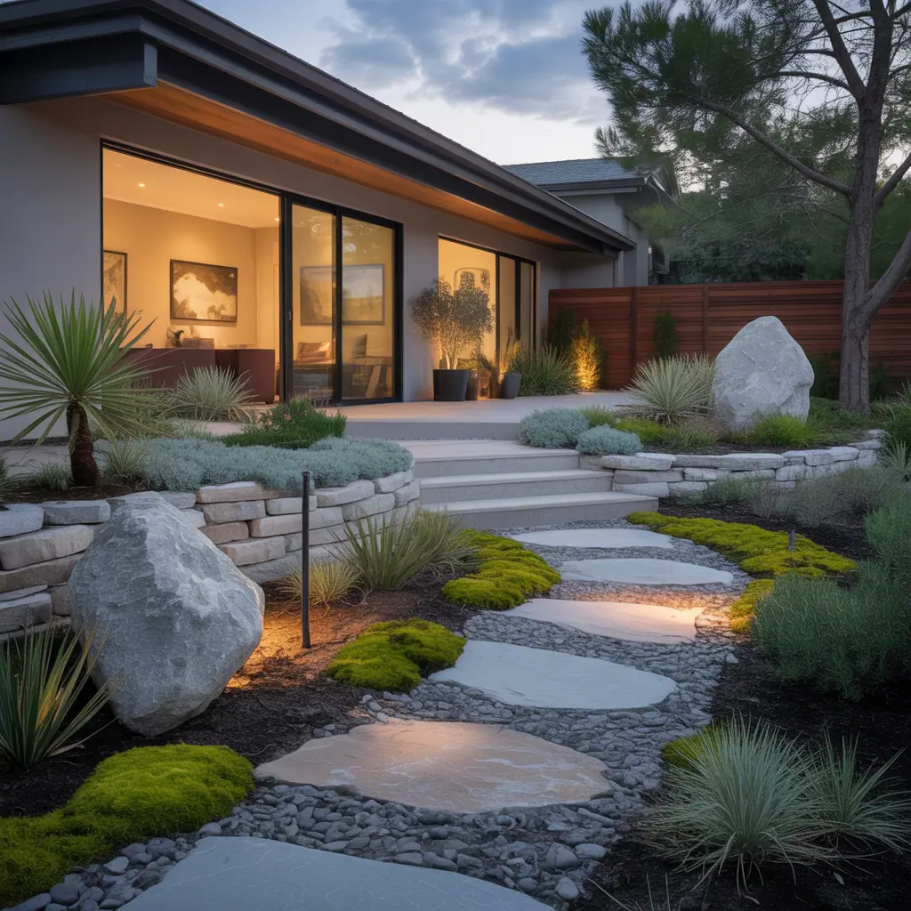 front yard landscaping with large rocks ideas
