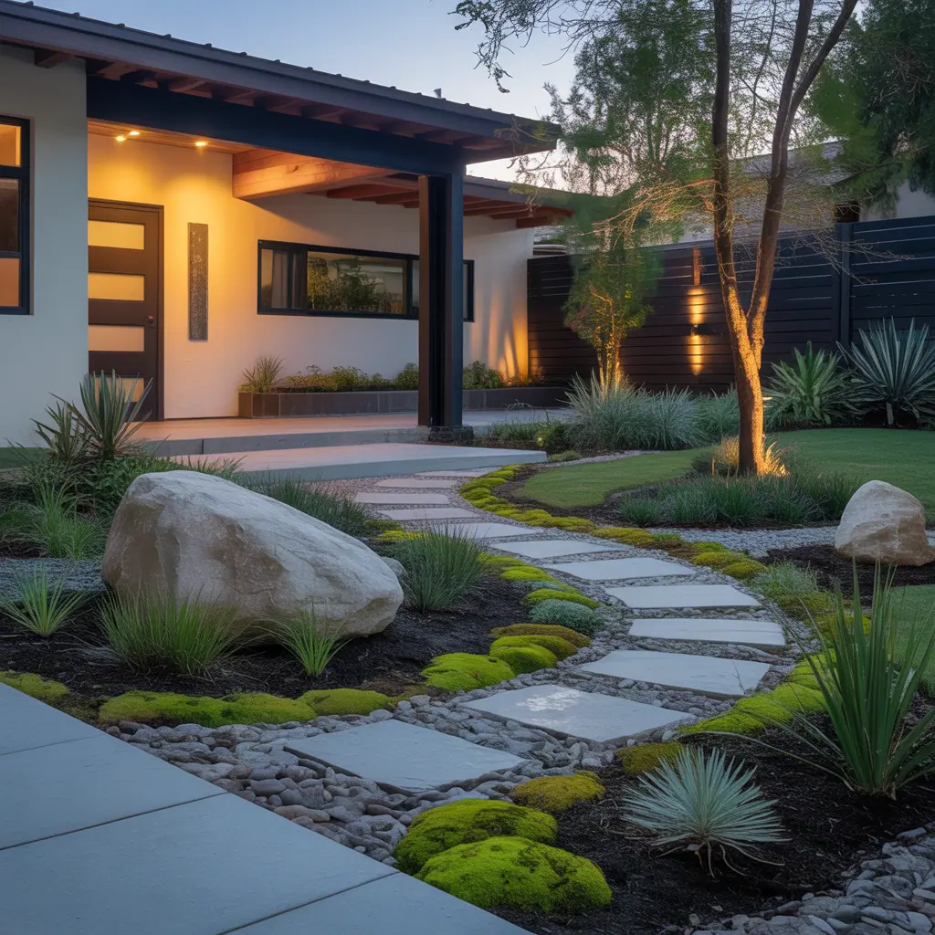 front yard landscaping with large rocks ideas