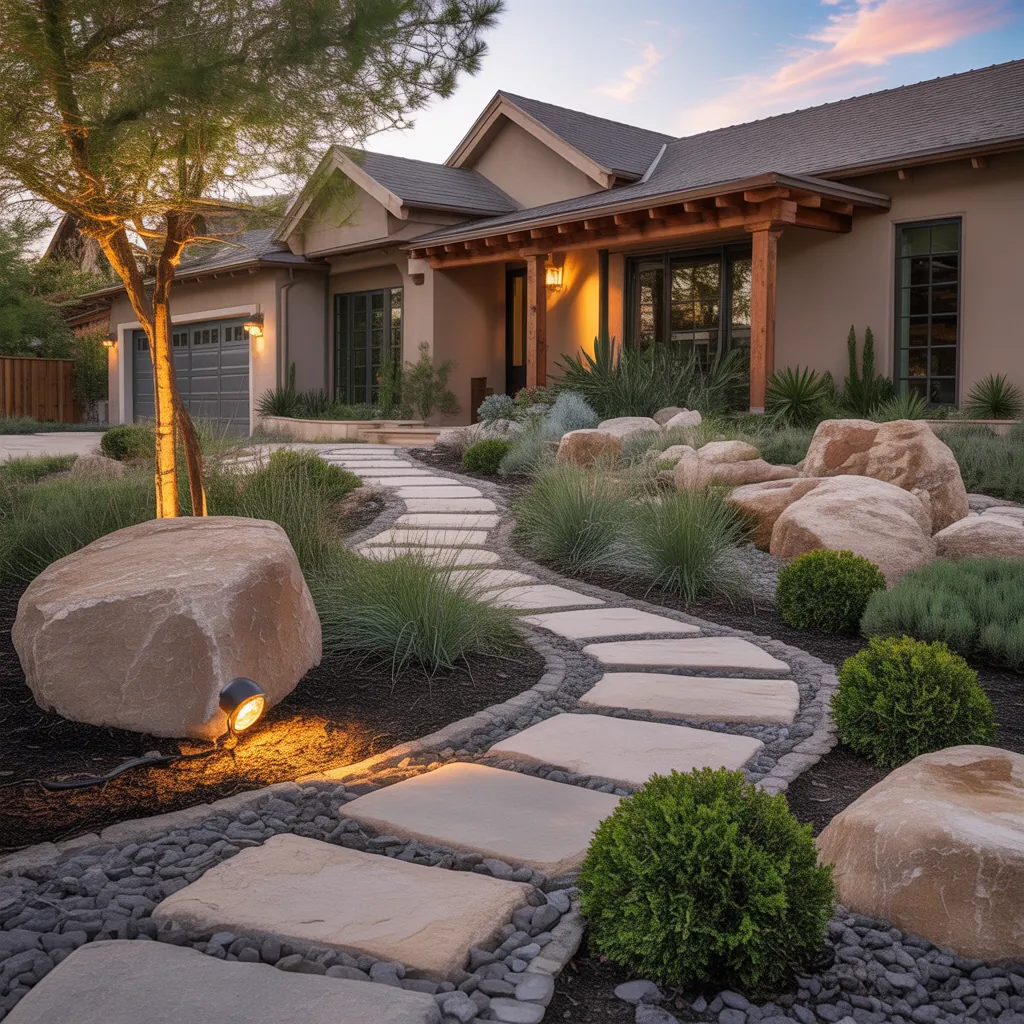 front yard landscaping with large rocks ideas