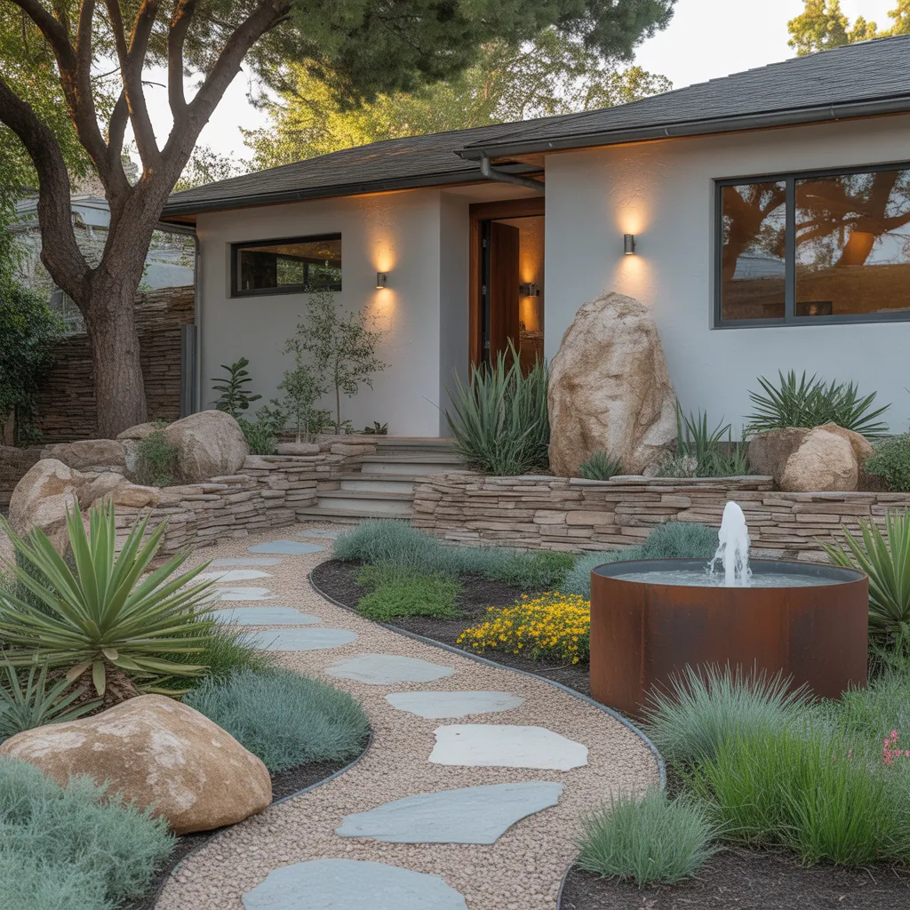 front yard landscaping with large rocks ideas