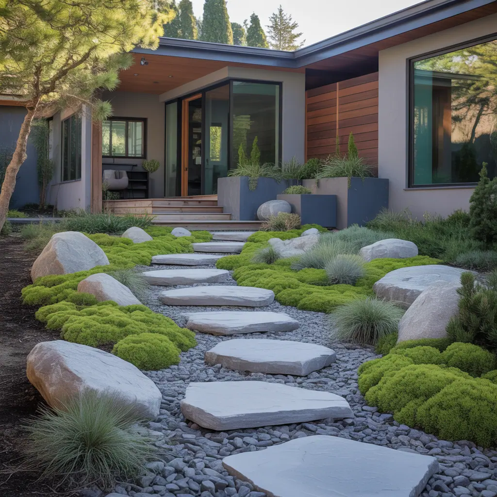 front yard landscaping with large rocks ideas