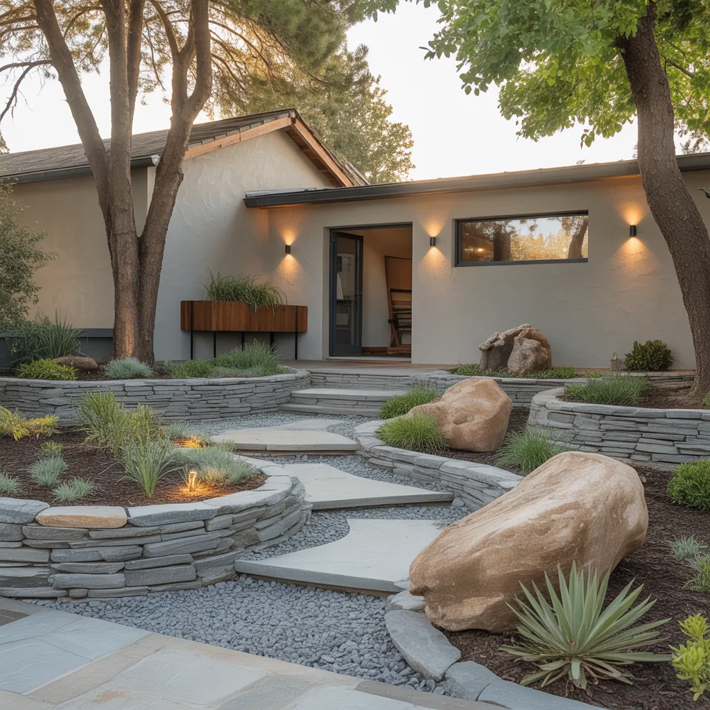 front yard landscaping with large rocks ideas