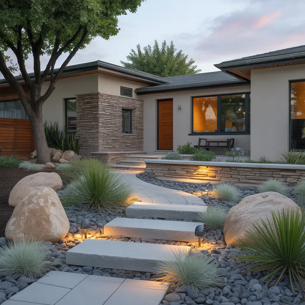 front yard landscaping with large rocks ideas