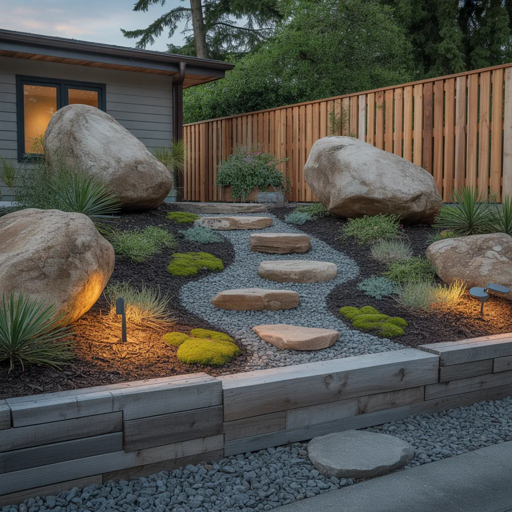 front yard landscaping with large rocks ideas