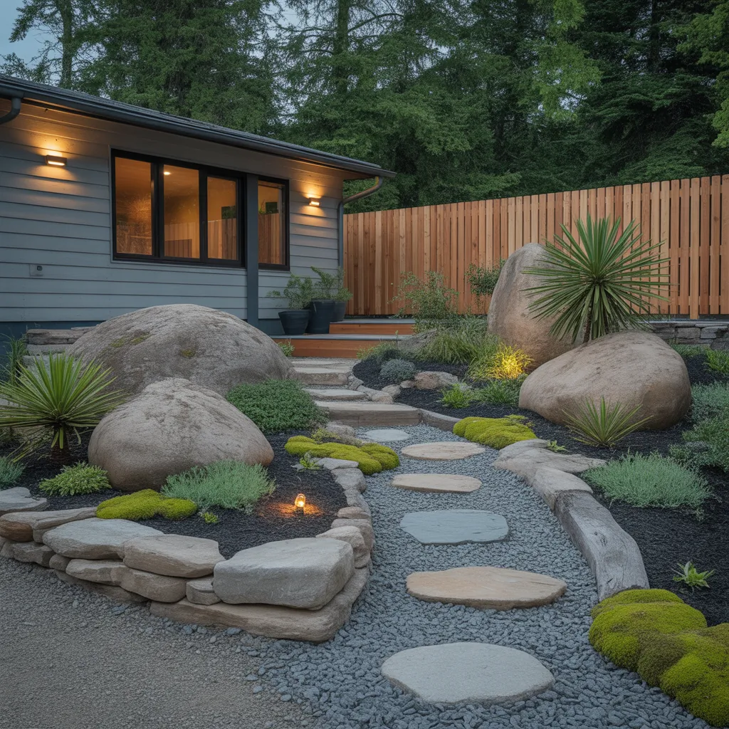 front yard landscaping with large rocks ideas
