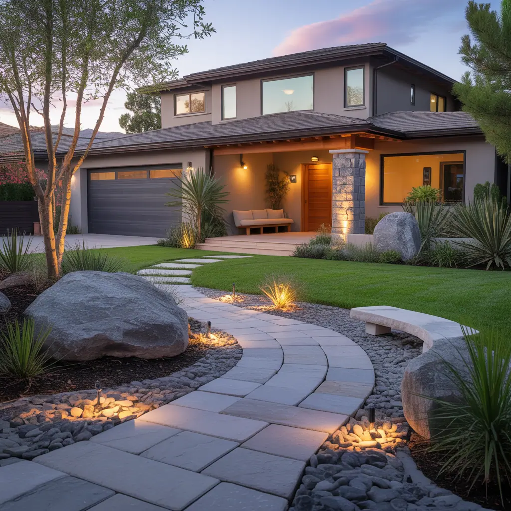 front yard landscaping with large rocks ideas