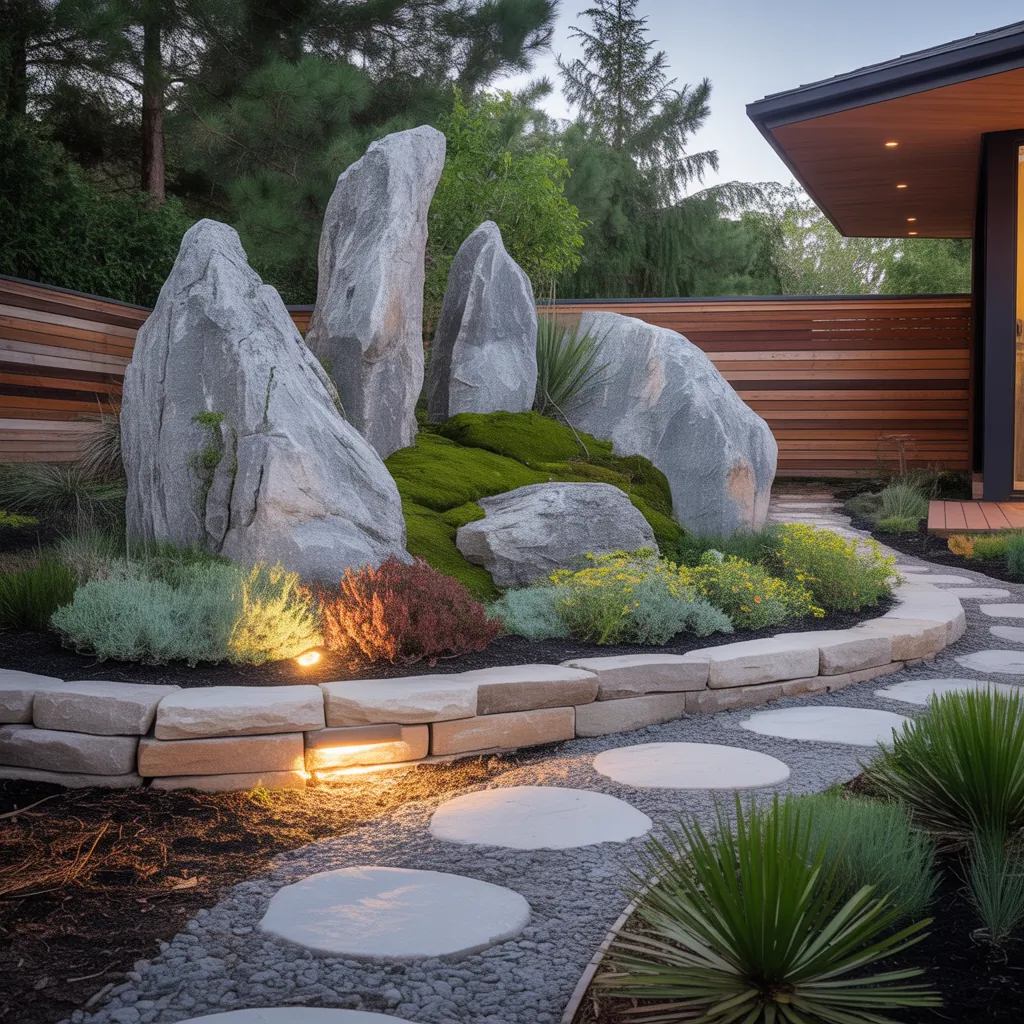 front yard landscaping with large rocks ideas