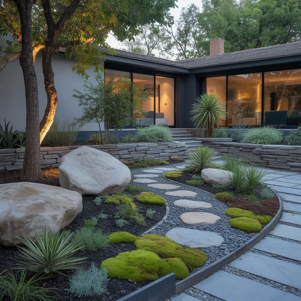 front yard landscaping with large rocks ideas