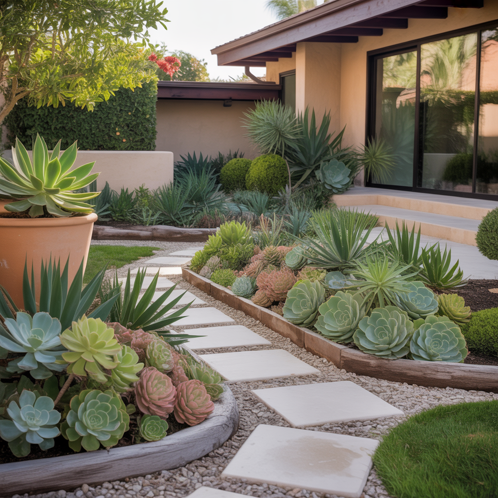 front yard succulent garden outdoor