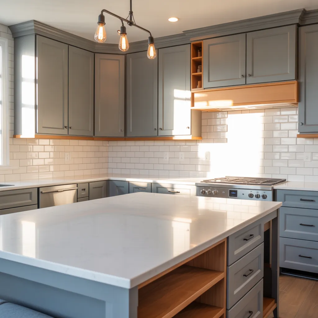 gray and white kitchen
