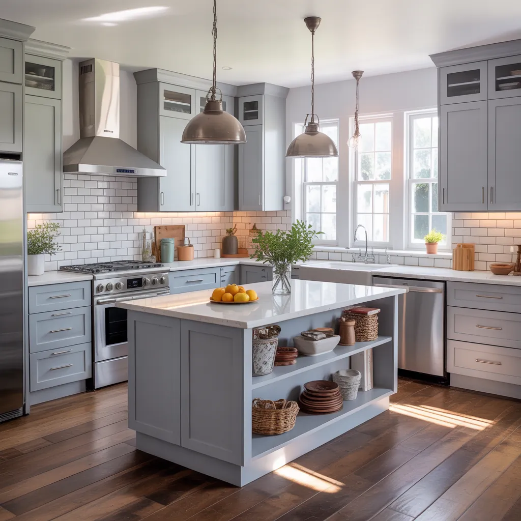 gray and white kitchen