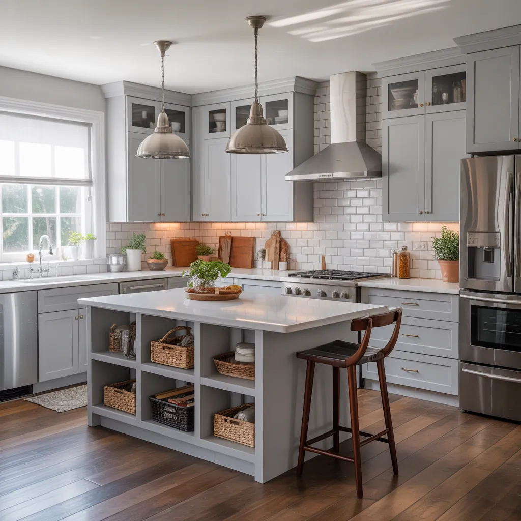 gray and white kitchen