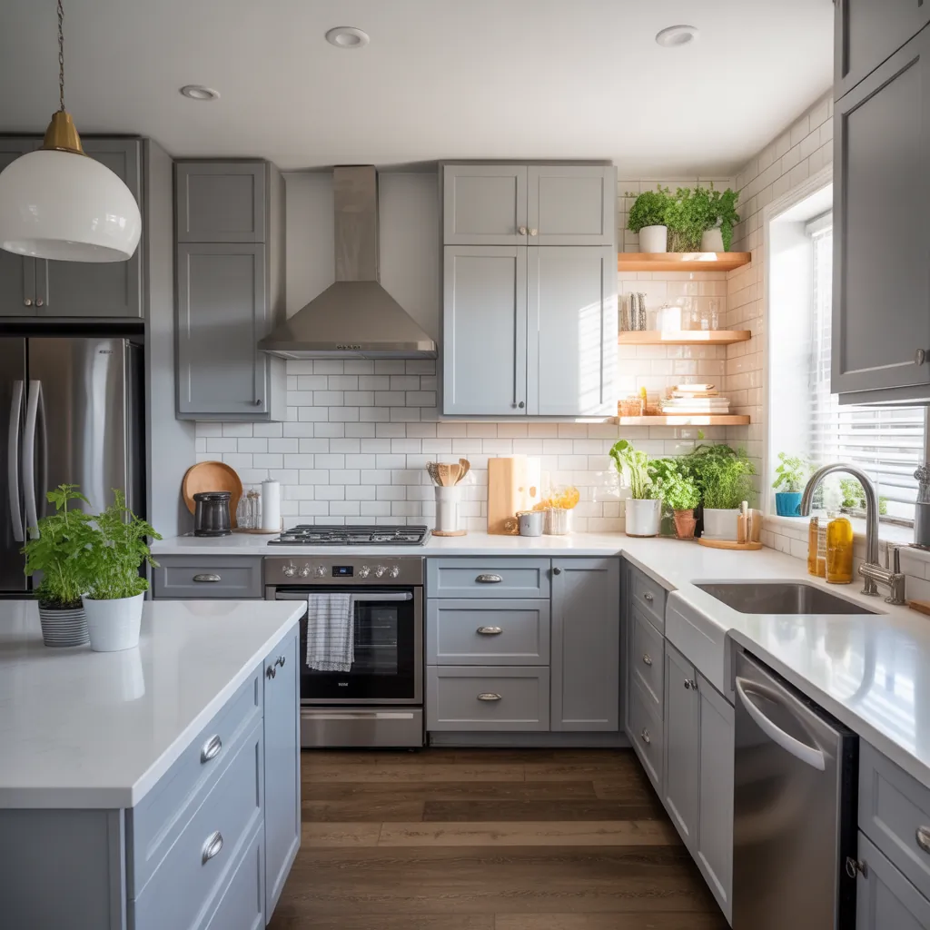 gray and white kitchen