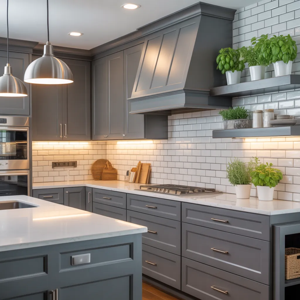 gray and white kitchen