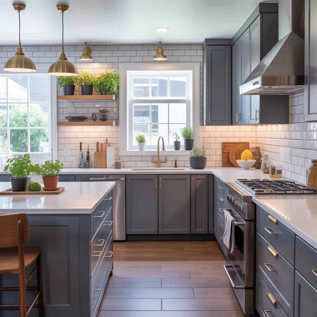 gray and white kitchen