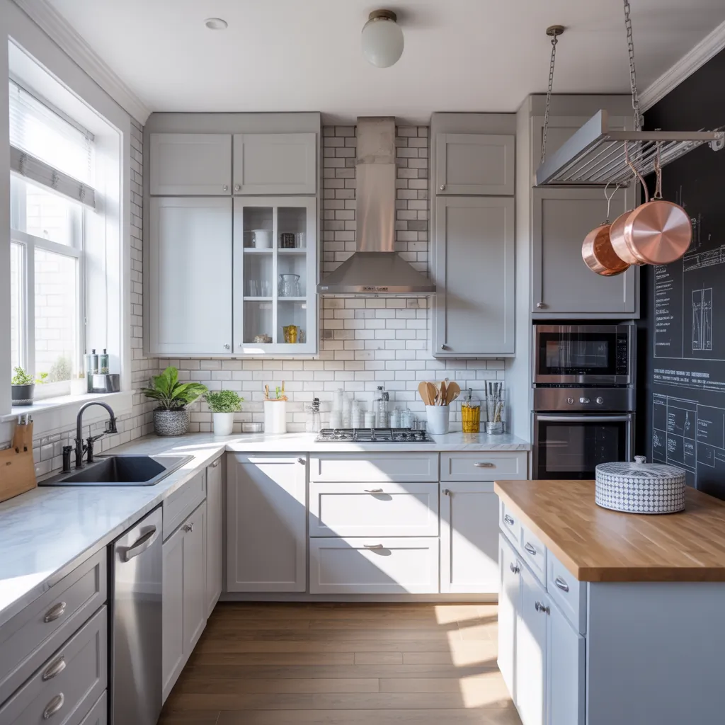 gray and white kitchen