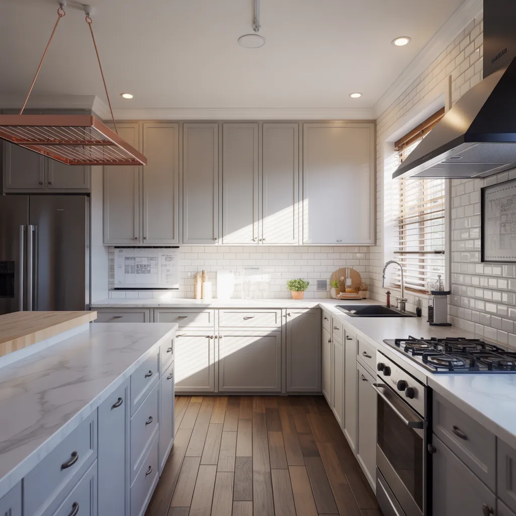 gray and white kitchen