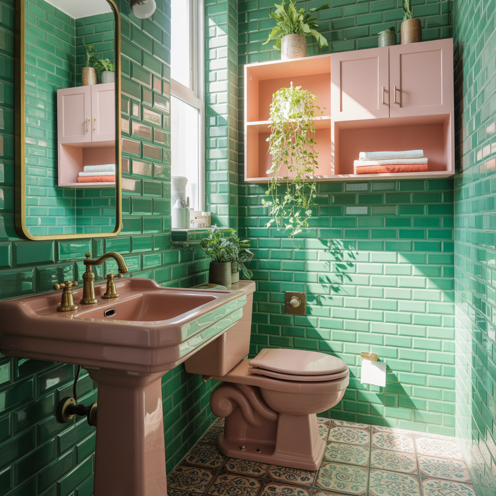 Green And Pink Bathroom
